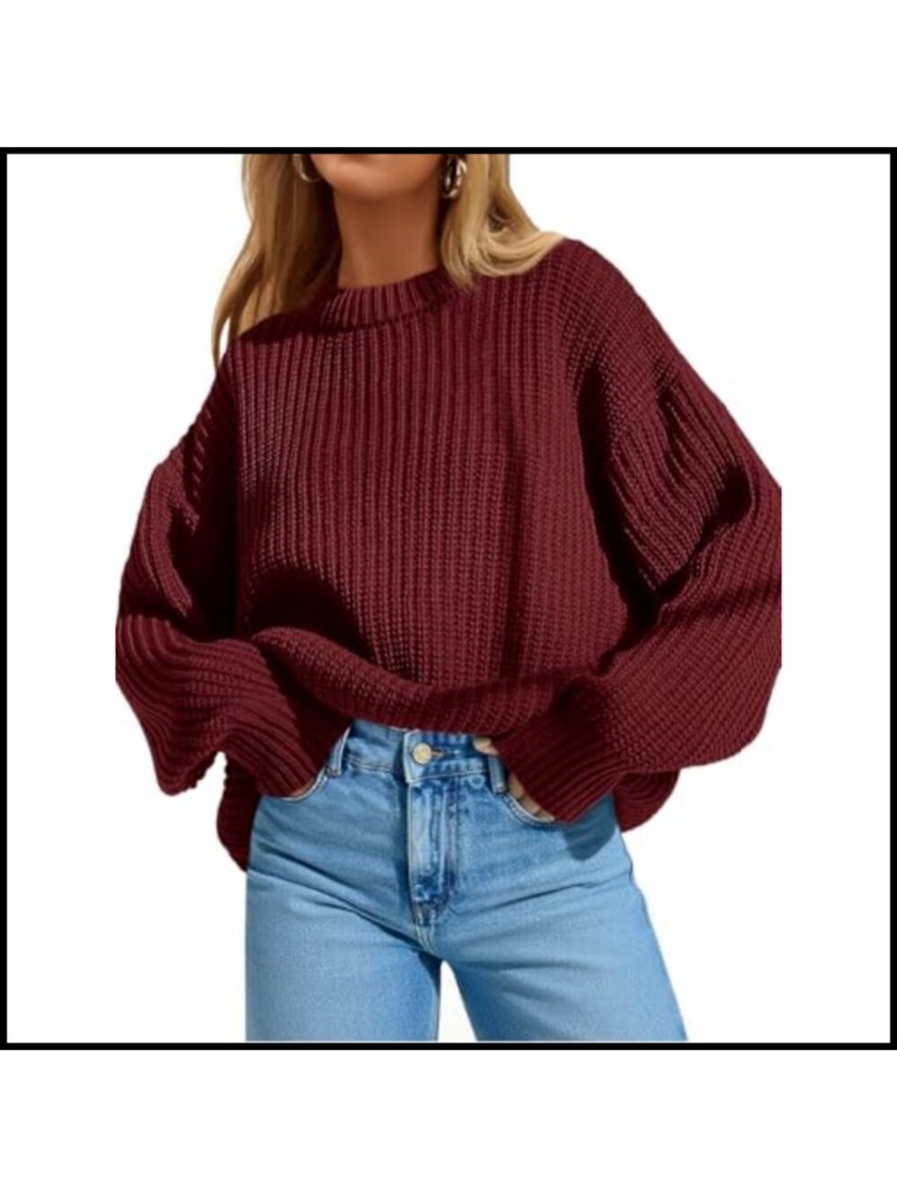 Oversized Knit Crewneck Pullover Sweater Long Sleeve Batwing